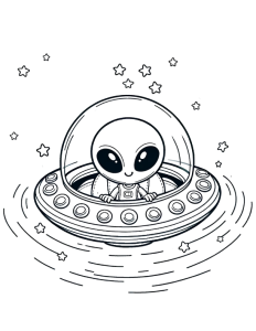 a black and white cute alien coloring page