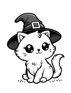 a black and white cat halloween coloring page