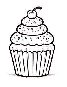 a black and white cupcake coloring page