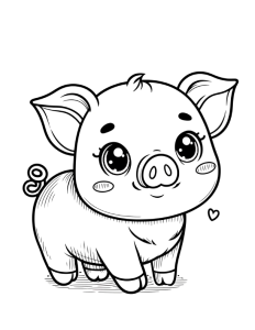 a black and white coloring page of a cute piglet with a curly tail